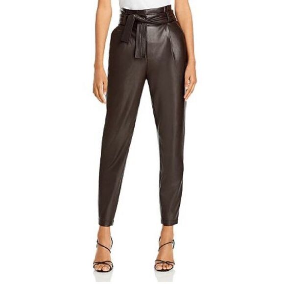 A.L.C. Cobey Faux Leather Brown Pants Ankle Crop Belted Size 0 - Picture 4 of 8